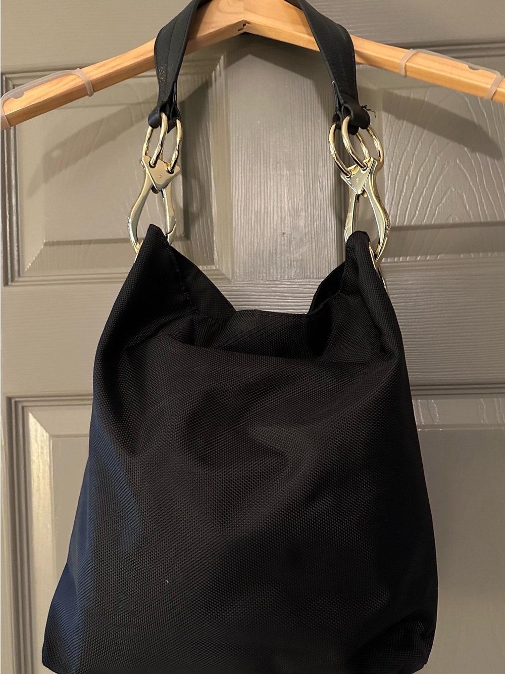 Black Shoulder Hobo Bag with Gold Hardware Accents
